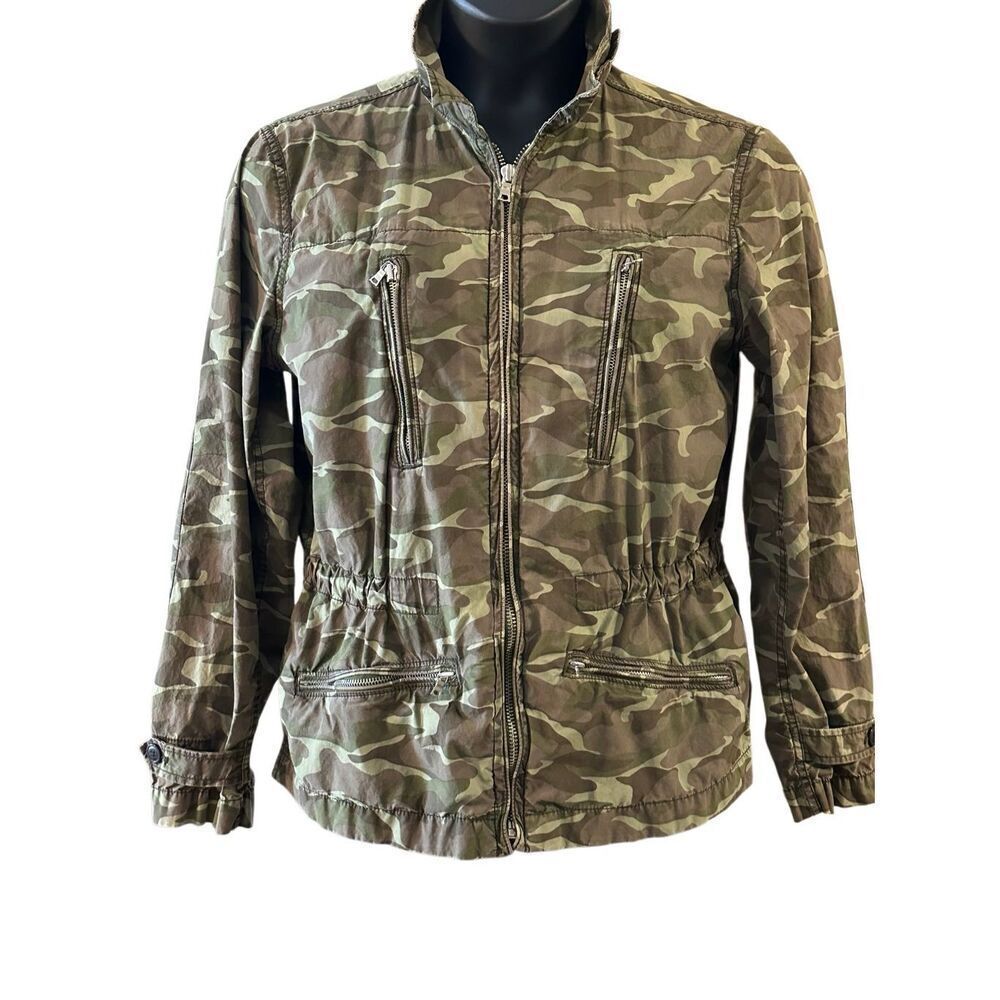 GAP Women's Size Large Olive Green Camo Utility Jacket Coat Multi Pockets Zip